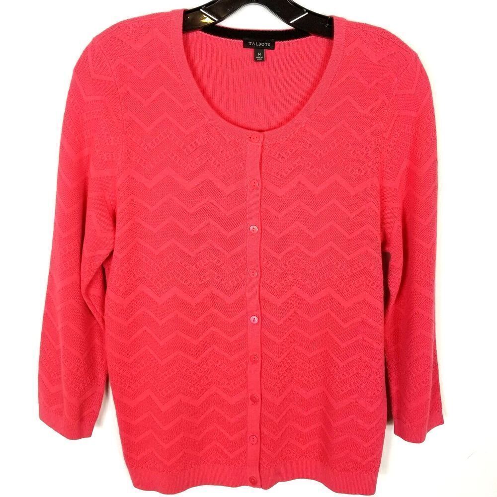 Talbots Women Cotton Blend Cardigan Sweater Sizeโ M Pink Button Up
